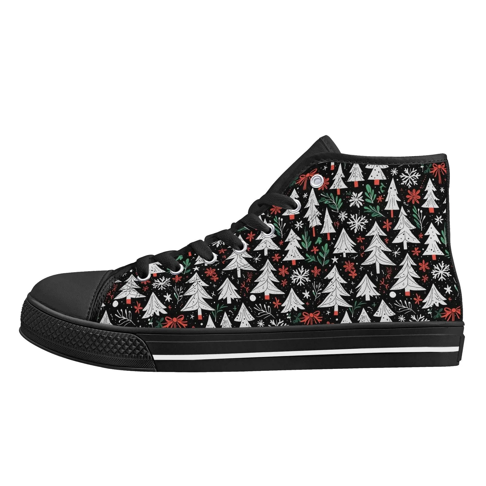 Womens Rubber High Top Christmas Trees Canvas Shoes