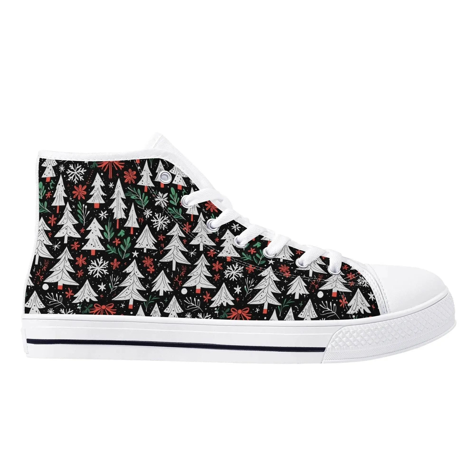 Womens Rubber High Top Christmas Trees Canvas Shoes