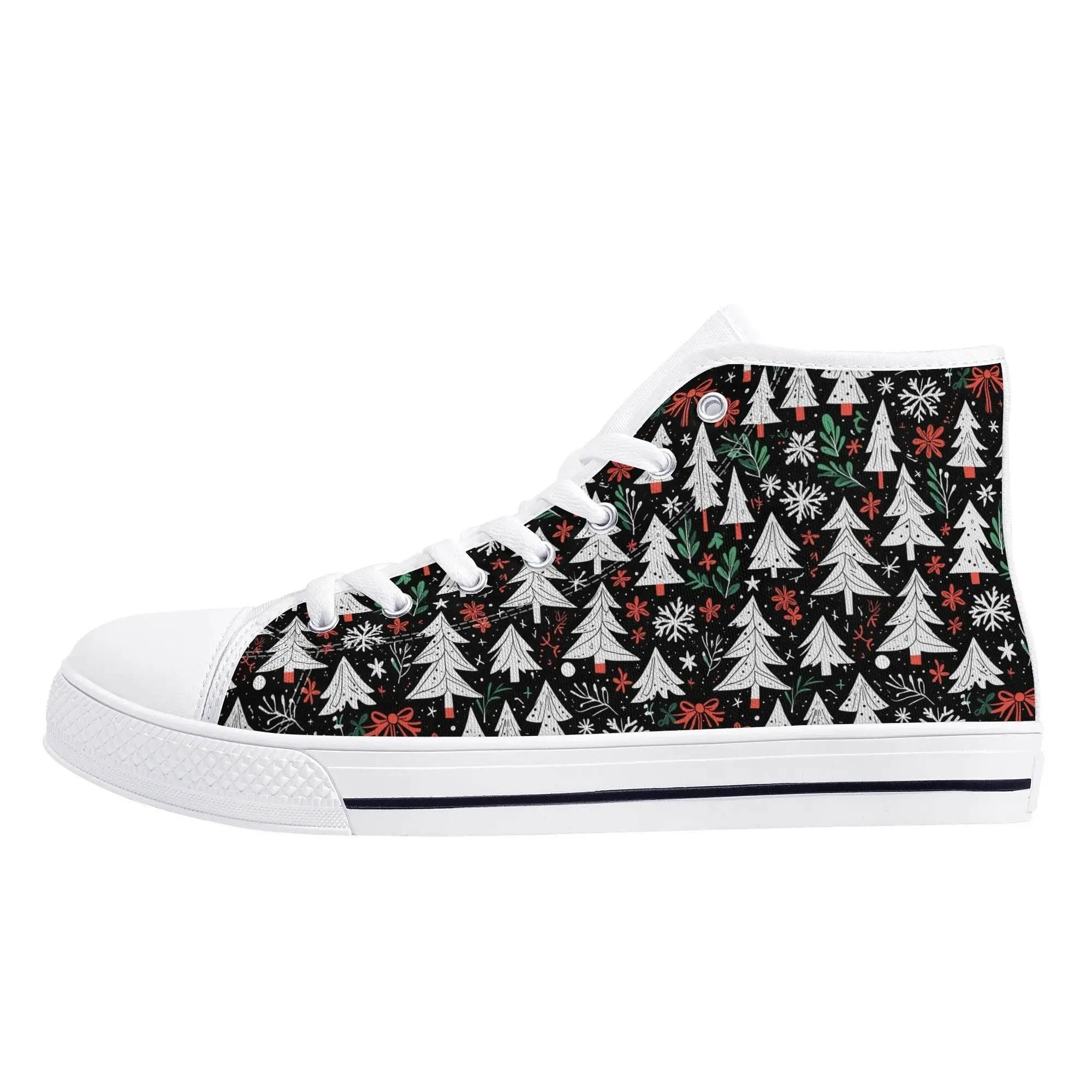 Womens Rubber High Top Christmas Trees Canvas Shoes
